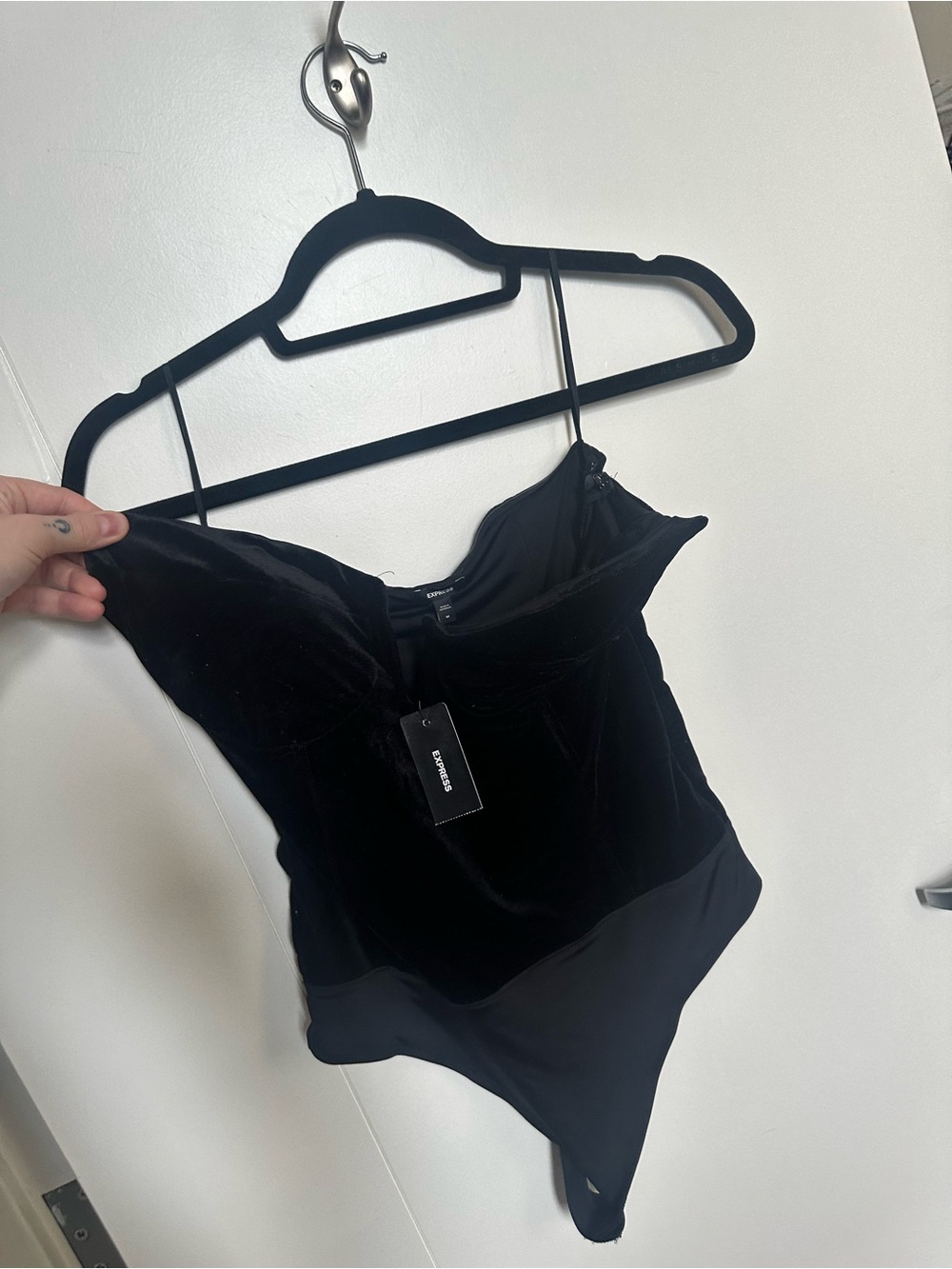 Express Black Velvet Bustier Bodysuit - medium